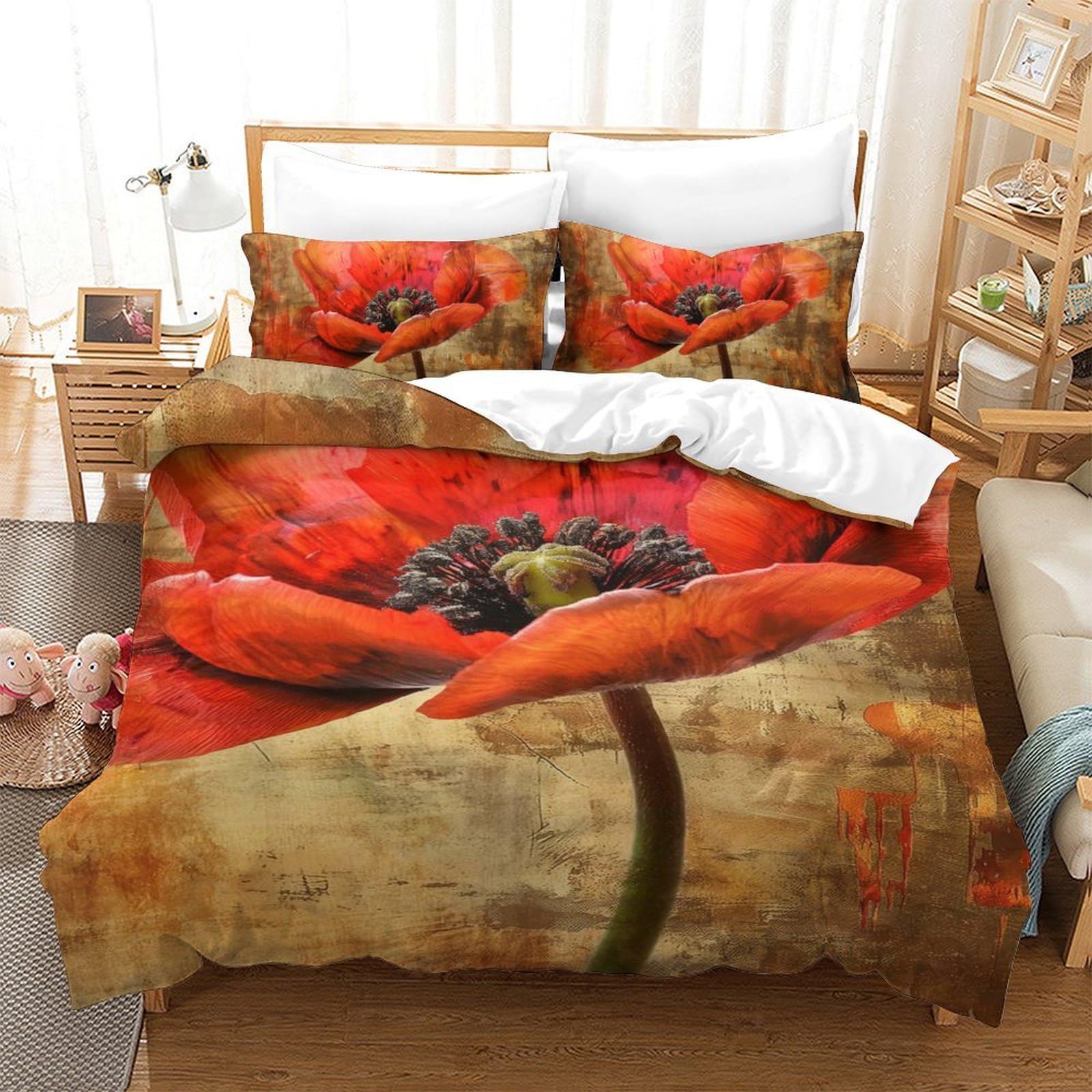 Housse de couette fleurs rouges pour illuminer une chambre ado