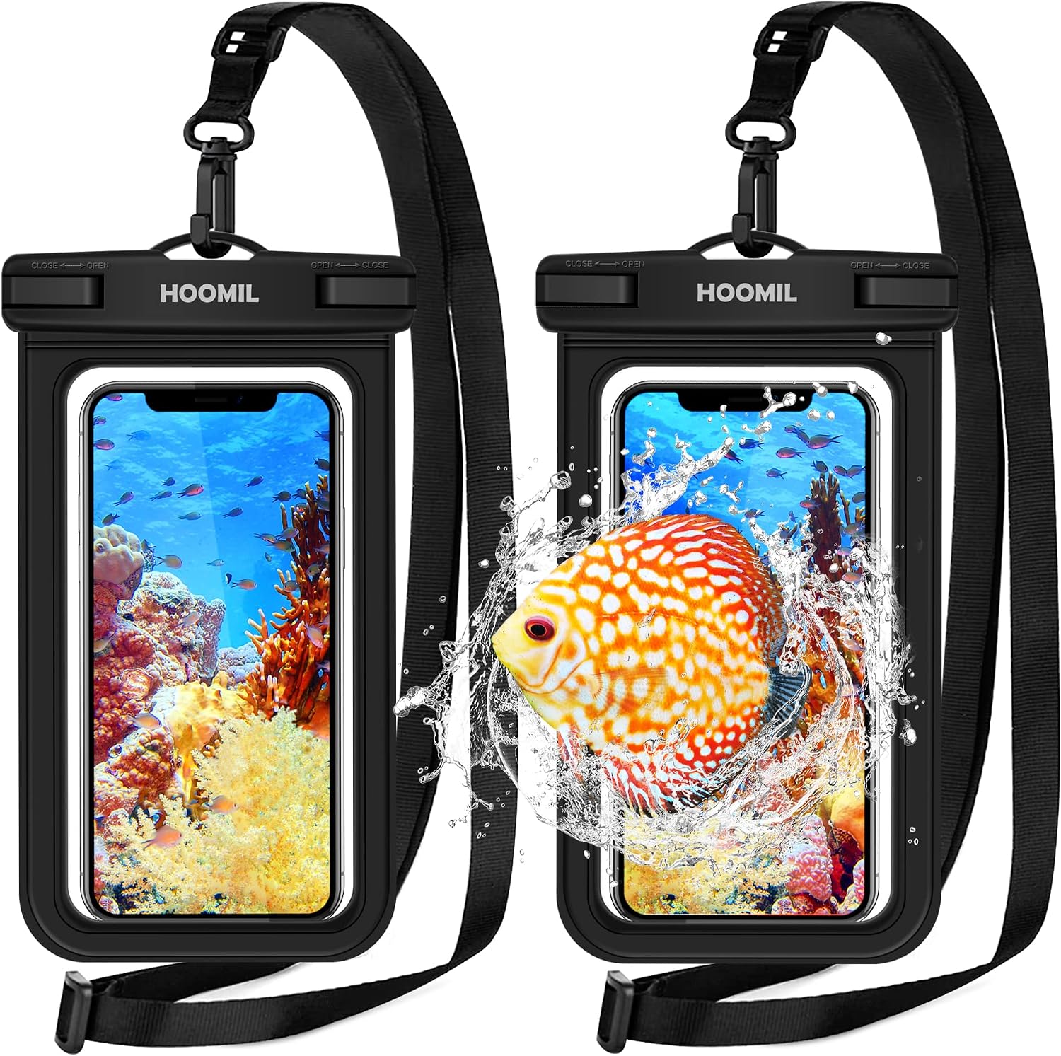 HOOMIL Waterproof Phone Pouch, 2 Pack Universal IPX8 Waterproof Phone Case Dry Bag with Lanyard for iPhone 14/14 Pro/14 Plus/14 Pro Max/iPhone 13/12/11 - Black