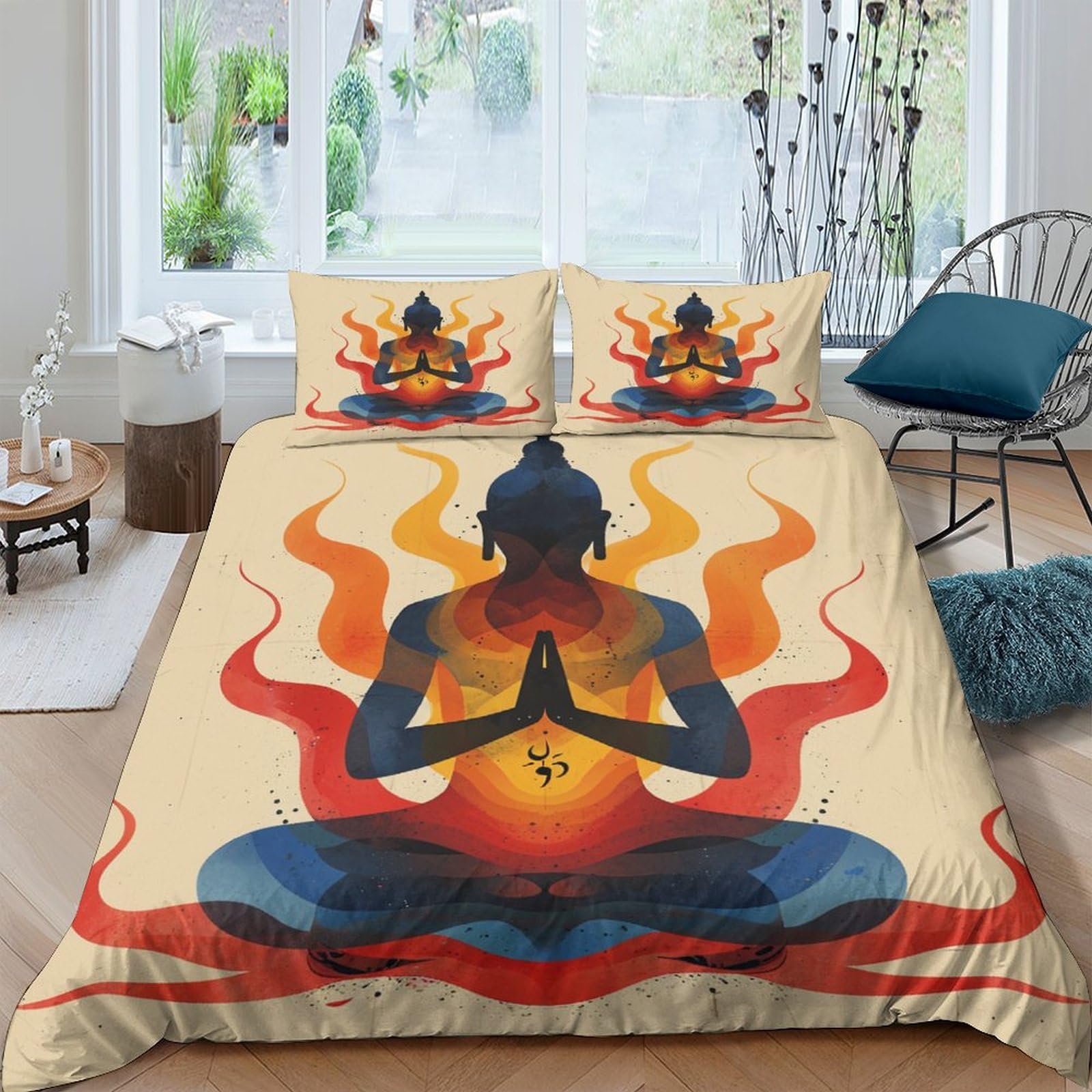 Parure de lit méditation 3D anti-plis et thermorégulatrice pour lit double de 200x200cm