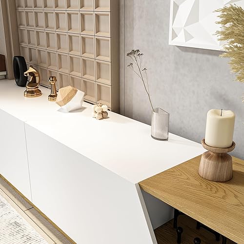 Miniatura 3 de ECACAD Soporte de TV moderno de 94 pulgadas para televisores de hasta 80 pulgadas, consola multimedia de dos tonos con puertas biseladas, gestión de