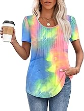 MOLERANI Summer T-Shirts for Women Casual T-Shirt Round Neck Short Sleeve Pleated T-Shirt Comfort Loose Top