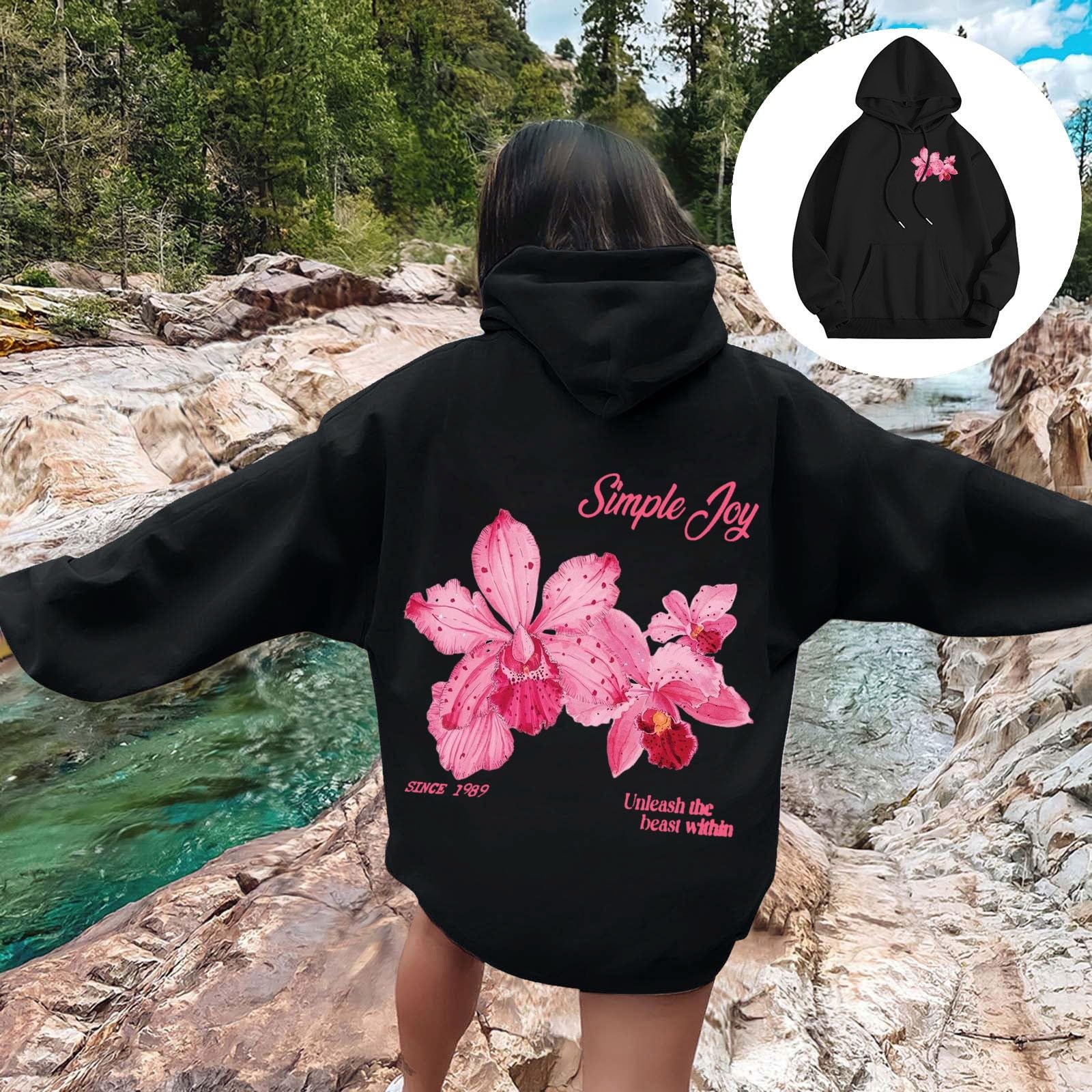 Generisch Veste de survêtement pour femme - Sweat à capuche - Pull à capuche - Impression graphique - Lettres - Manches longues - Automne - Hiver - Sweat-shirt haut pull