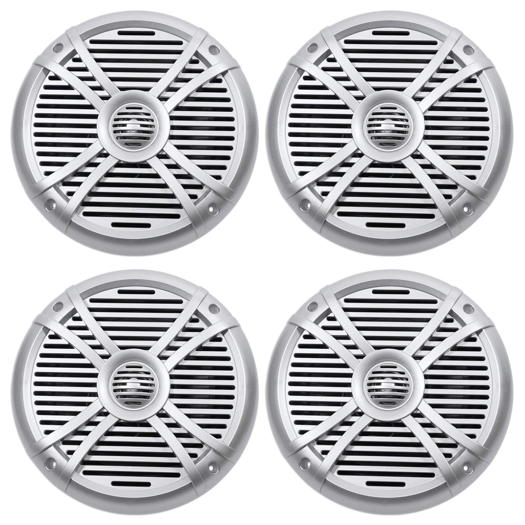 Rockville RMSTS80S Bundle: (2) Pair 8-in 1000-Watt 4-Ohm Waterproof Marine Boat Speakers, 2-Way Silver ABS Construction with PEI Dome Tweeters and Polypropylene Cones, 4-Piece