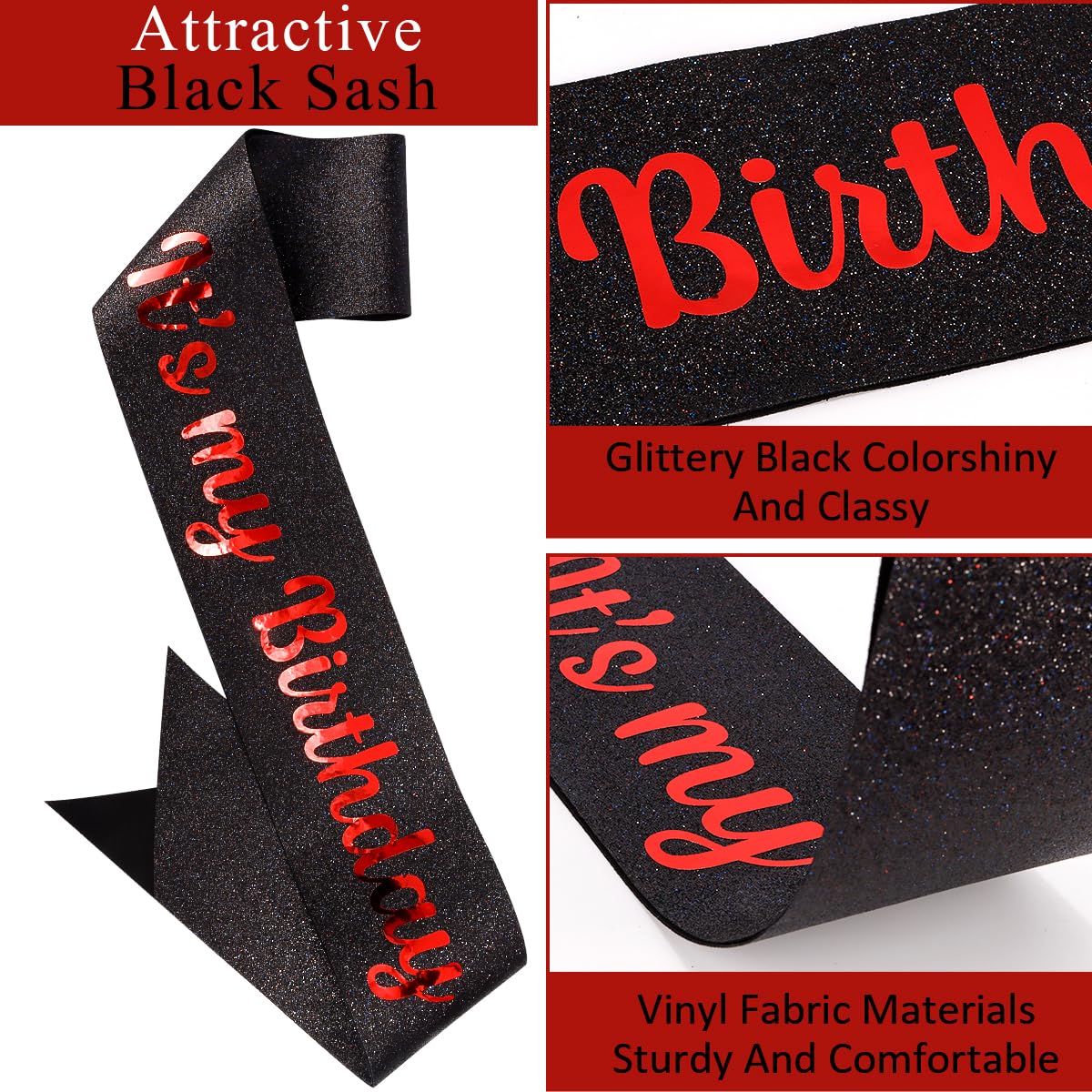 TOBATOBA Birthday Crowns and Sash Set for Women and Girls, Red and Black Birthday Decorations - Image 2