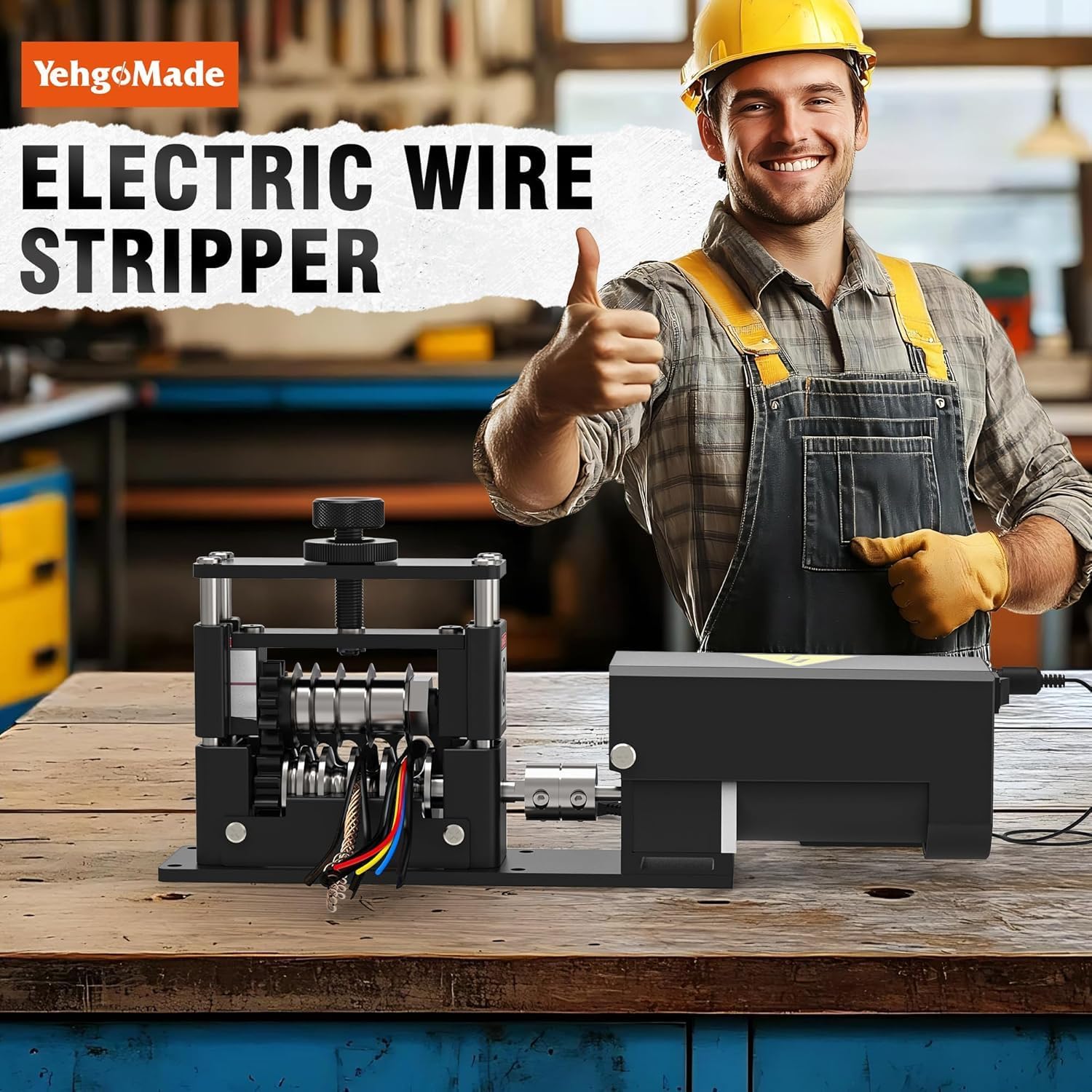 Automatic Wire Stripper Machine with Upgraded Motor, Electric Cable Stripping Tool Featuring 6 Channels and 5 Carbide Blades for Efficient Copper Wire Recycling (250 MCM–14 AWG)