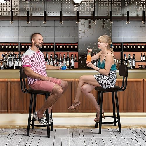 Miniatura 6 de Recaceik Taburetes de bar altos modernos de 13.7 pulgadas de ancho con respaldo, taburete de bar tapizado de piel sintética para bar, sala de estar,