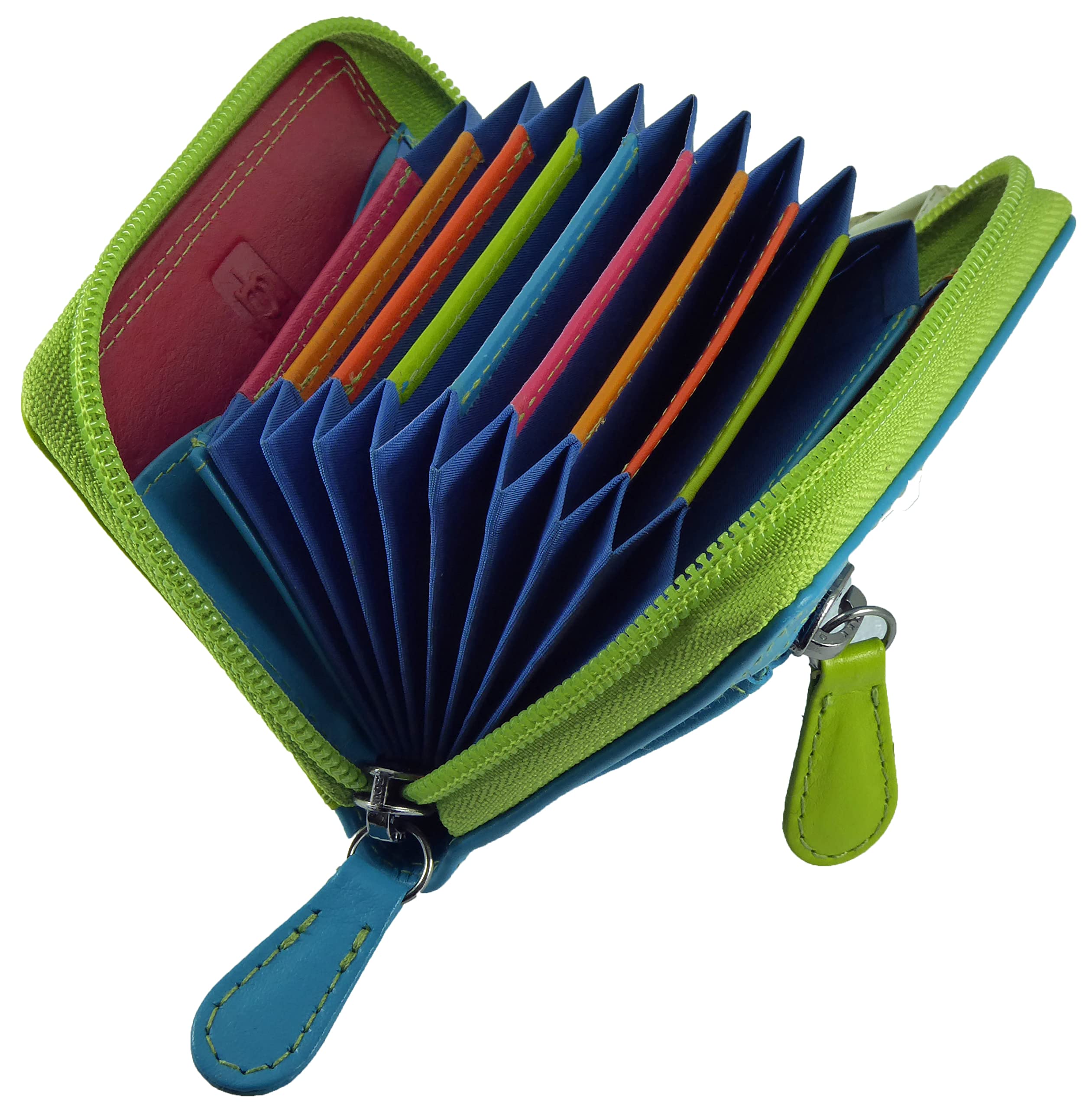 Ladies Multicoloured Leather Concertina Card Holder RFID-Protection (Green Multi)