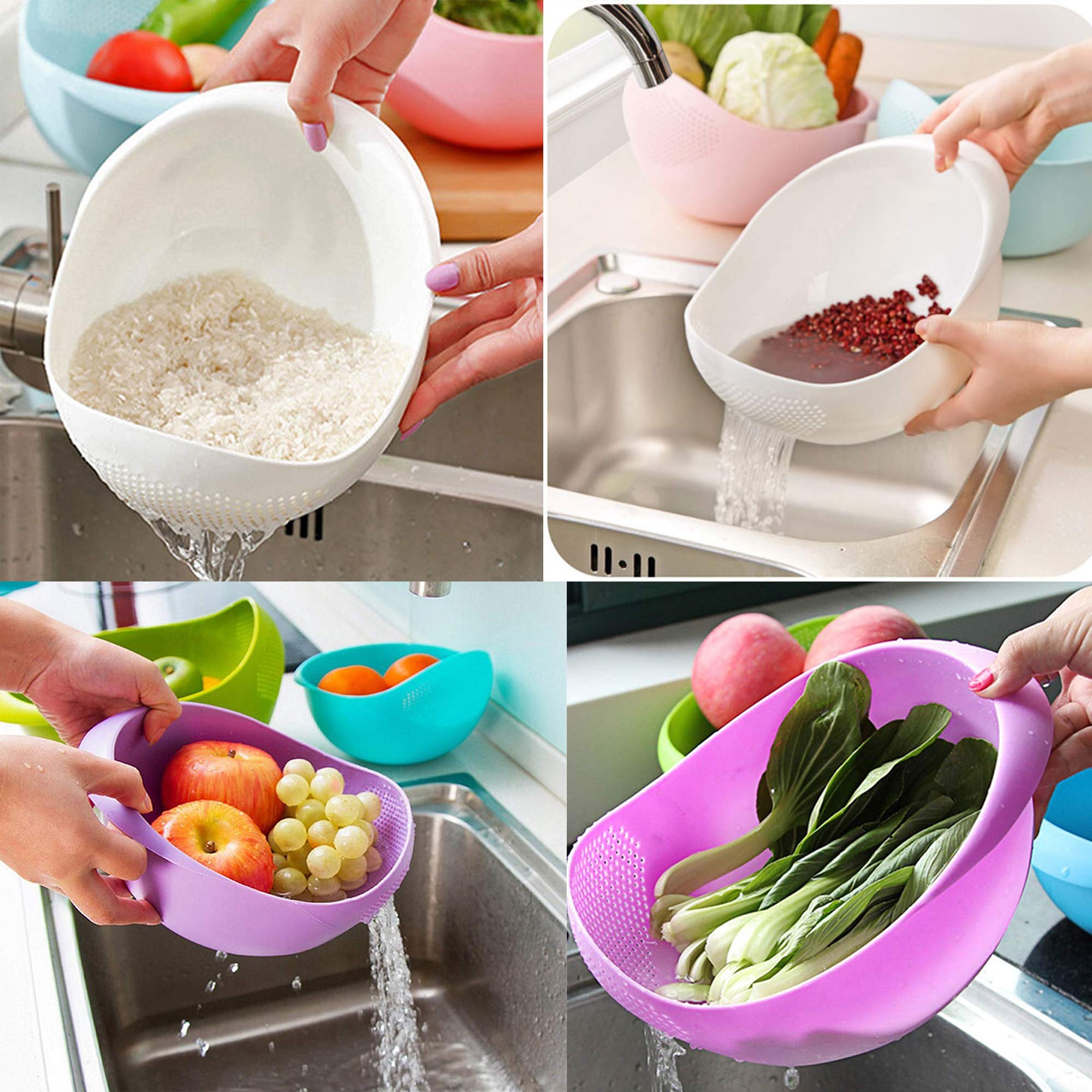 Home Creations Wash Rice Fresh Plastic Colorful Rinse Fruit Vegetables Basin Stainer & Sieve Bowl Drainer Kitchen Basket Good Quality (Assorted Color) 2