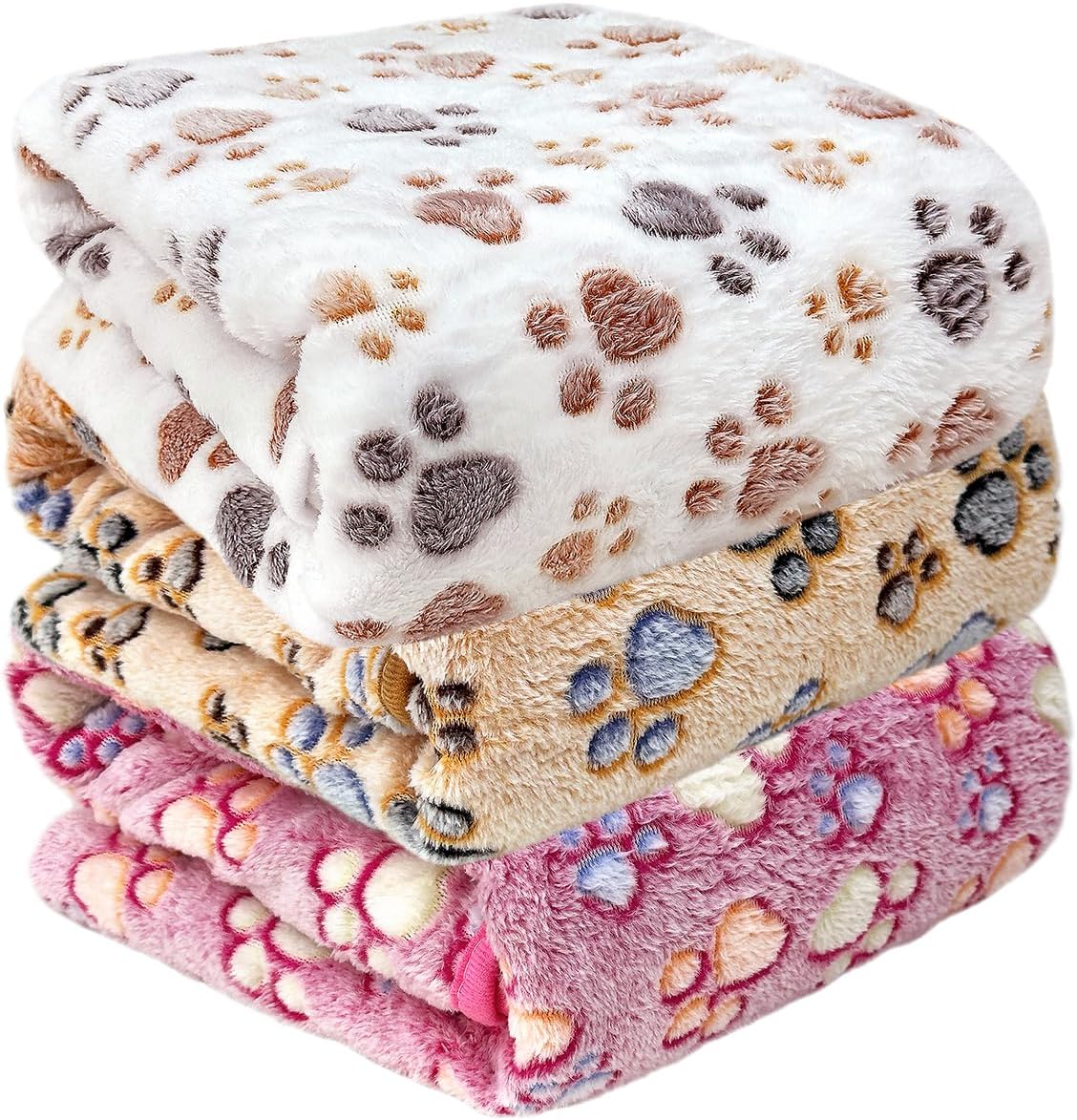 Dog Blankets for Large Dogs, 3 Pcs Dog Blanket Washable, Soft Fluffy Flannel Pet Blanket Mat Cover for Bed Couch, Cute Print Puppy Blanket 60" x 50"