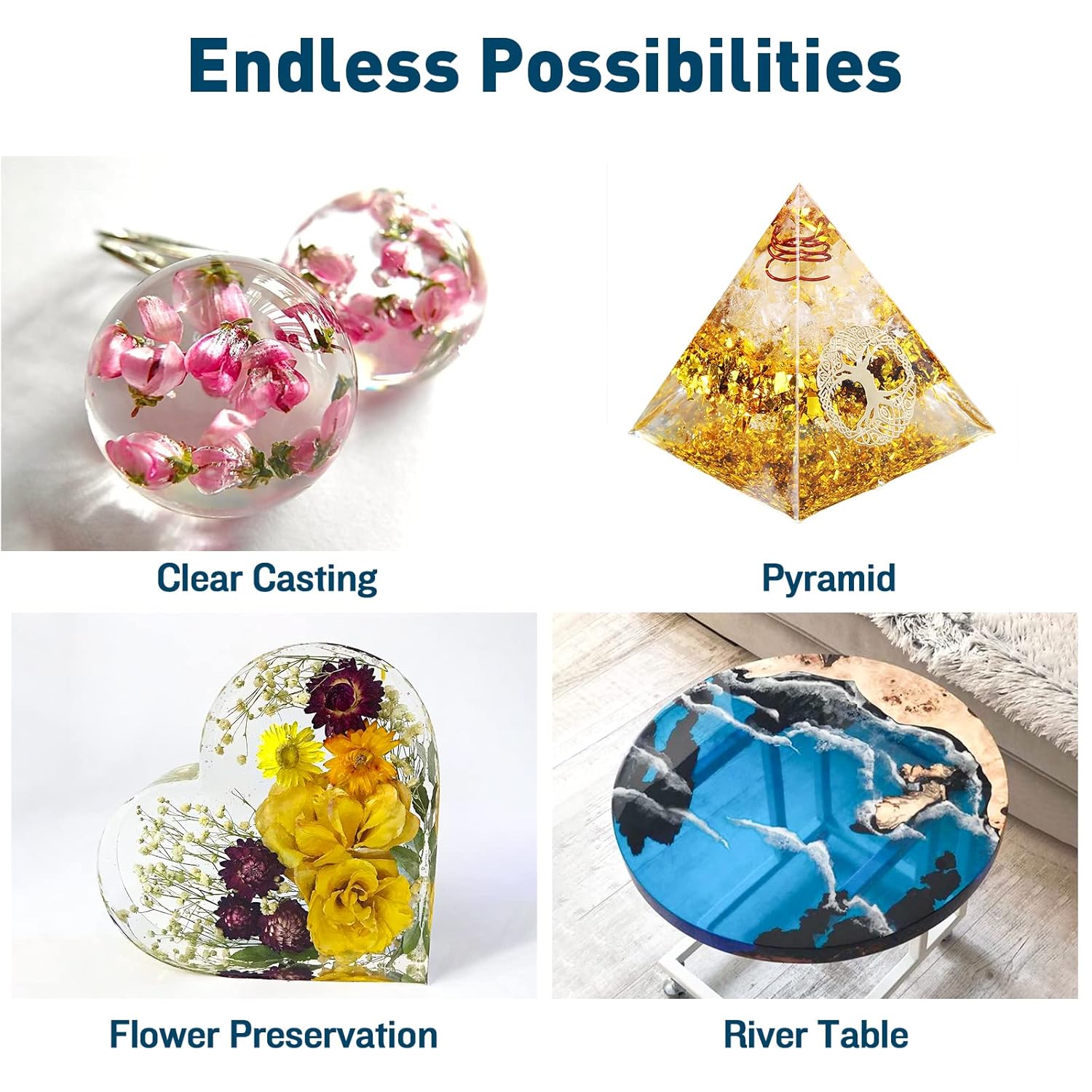 Teexpert 16oz 1:1 Mix Epoxy Resin Kit for Beginners & 51oz 2:1 Mix Deep Pour Epoxy Resin, Crystal Clear Casting Resin for Molds DIY Craft River Tables