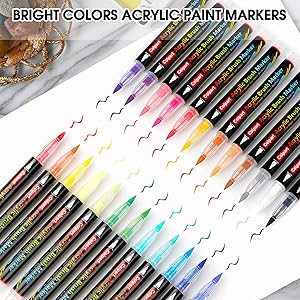Brush Tip Acrylic Paint Pens-24 Colors Acrylic Paint Markers Calligraphy Art Markers for Lettering,Card Making,Rock painting,Stone, Ceramic, Glass, Wood, Canvas, Metal, DIY Art Crafting