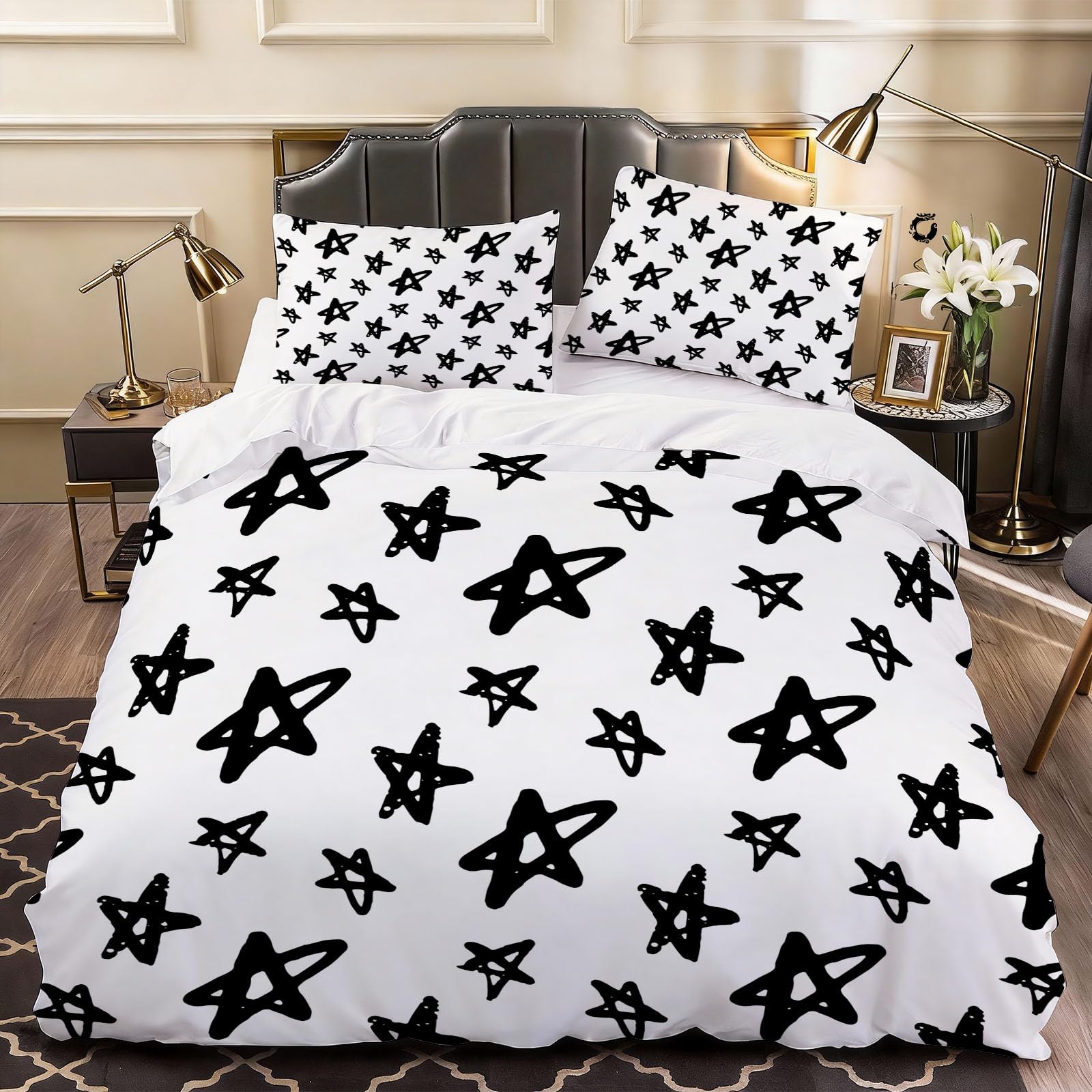 3D Pentagram Duvet Cover Simple Bedding Double Bed Set, Soft Microfiber Comforter Cover Printed with Zipper Closure Quilt Coverr 200x200 cm and 2 Pillowcases