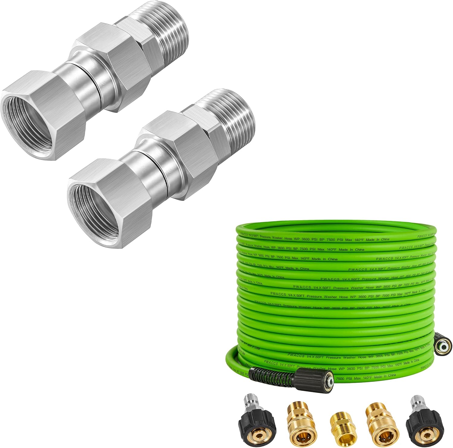 PWACCS Pressure Washer Swivel Fitting, M22 14mm Male to M22 Female Swivel Joint, Pressure Washer Hose for Power Washer – 3600 PSI Kink Resistant Pressure Washing Extension Hose 50 FT x 1/4"