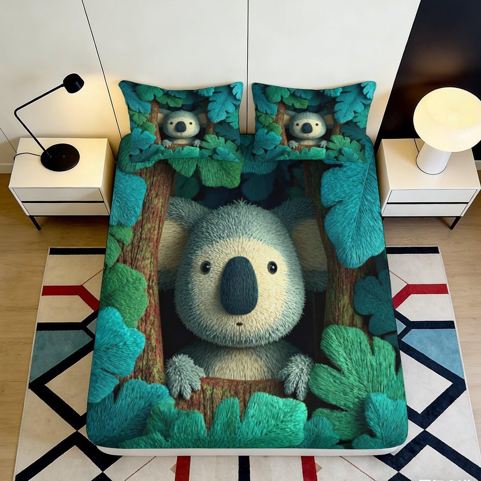 3D Printed Koala Animal Fitted Sheet Microfiber Soft Breathable Forest Mattress Cover for Bedroom Dormitory Guest Room Mattress Protection Decor 120x200x25cm