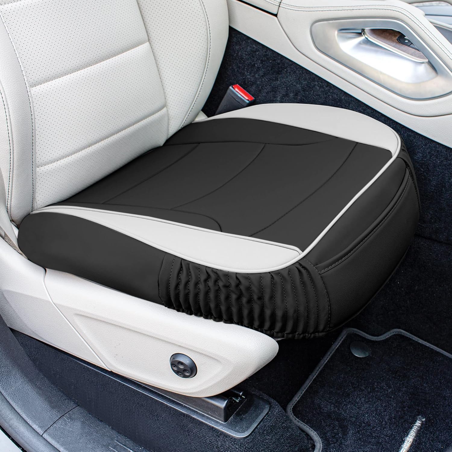FH Group Car Seat Cushion – Durable PU Leather Car Seat Cushions, 2 Piece Front Set Car Seat Cushion, Bottom Seat Protector, Water Resistant Car Seat Cover for Sedan, Truck, SUV White