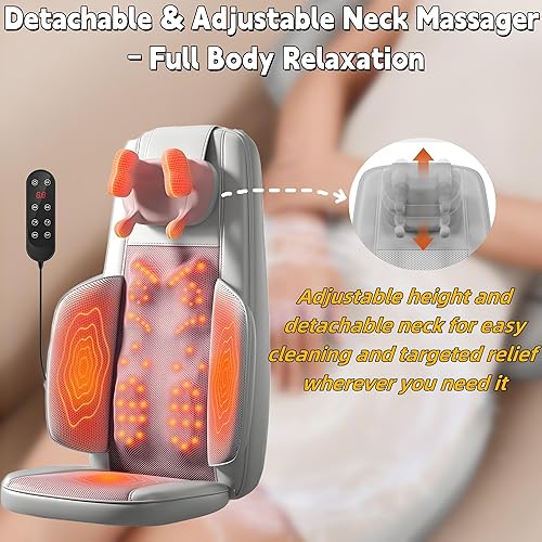 Vista 5 de Shiatsu Masajeador de espalda y cuello con calor – Masajeador eléctrico de espalda rodante, almohadilla para silla para oficina, coche, uso