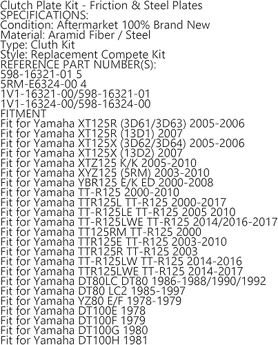 Miniatura 8 de Artudatech Juego de embrague de acero y placas de fricción para Yamaha XT125 RT100 RS100 TZR80 YBR125