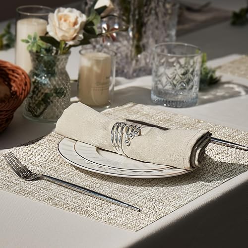 Miniatura 5 de Leetaltree Juego de 4 manteles individuales de lujo, tejido beige y dorado, impermeables, lavables, texturizados, para bodas, aniversarios, uso