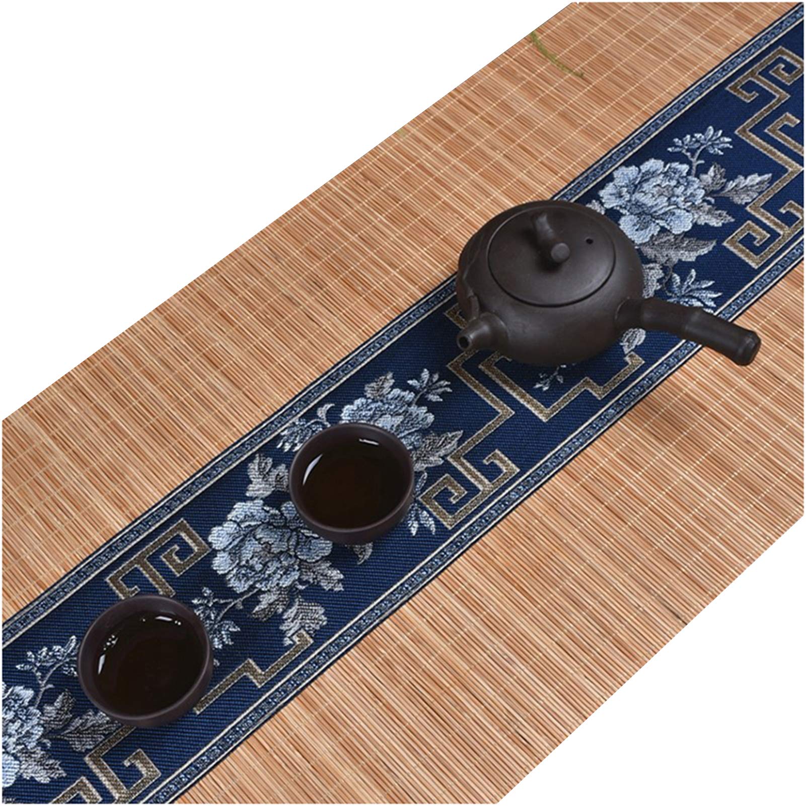 Chemin De Table Japonais en Soie De Bambou, Napperons Tissés à La Main en Tissu, Table Basse De Salon De Thé Napperons Antidérapants, Bleu Marine(Size: 30×300cm)