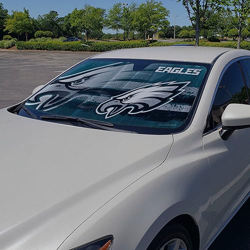 Vista 12 de Fanmats Parasol para parabrisas de la NFL, parasol de acordeón triple para almacenamiento, 59 x 29.5 pulgadas, diseño colorido del