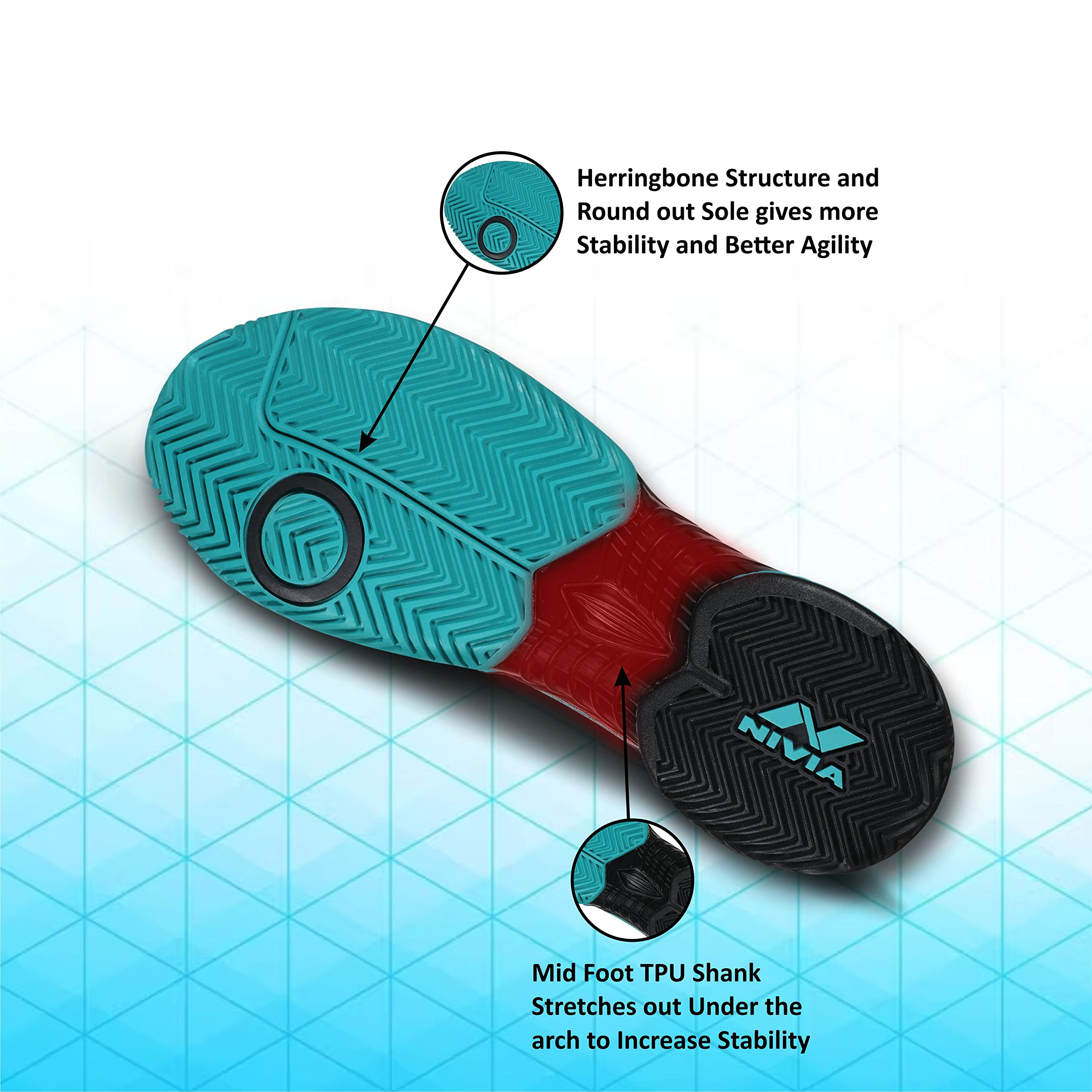 Nivia RAY 2.0 Tennis Shoes for Men | High-Performance Court Footwear | Non-Marking Court Shoes for Tennis and Athletic Performance | Tennis Court Sports Shoes | (Turquoise/Black) | Size UK07 2