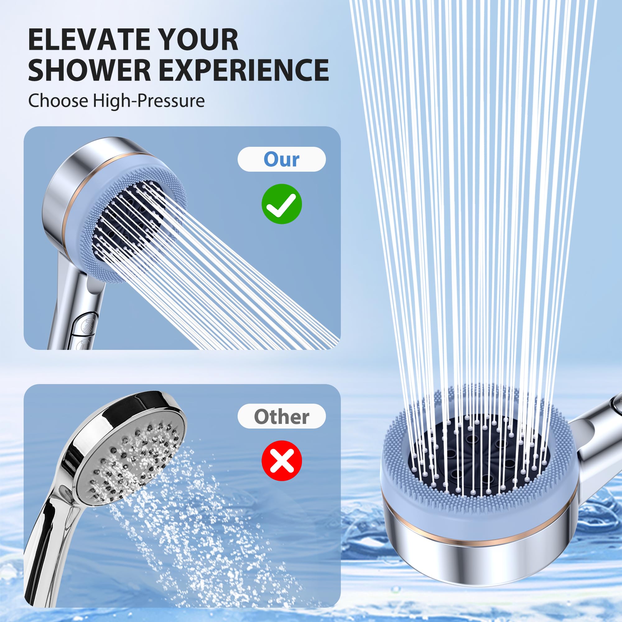 Push-Button Filtered Shower Head with Handheld,4 Modes High Pressure Shower Heads with Filter Mineral Beads,Reusable,Adjustable Handheld Showerhead Set,Includes 3 Filters - Image 3