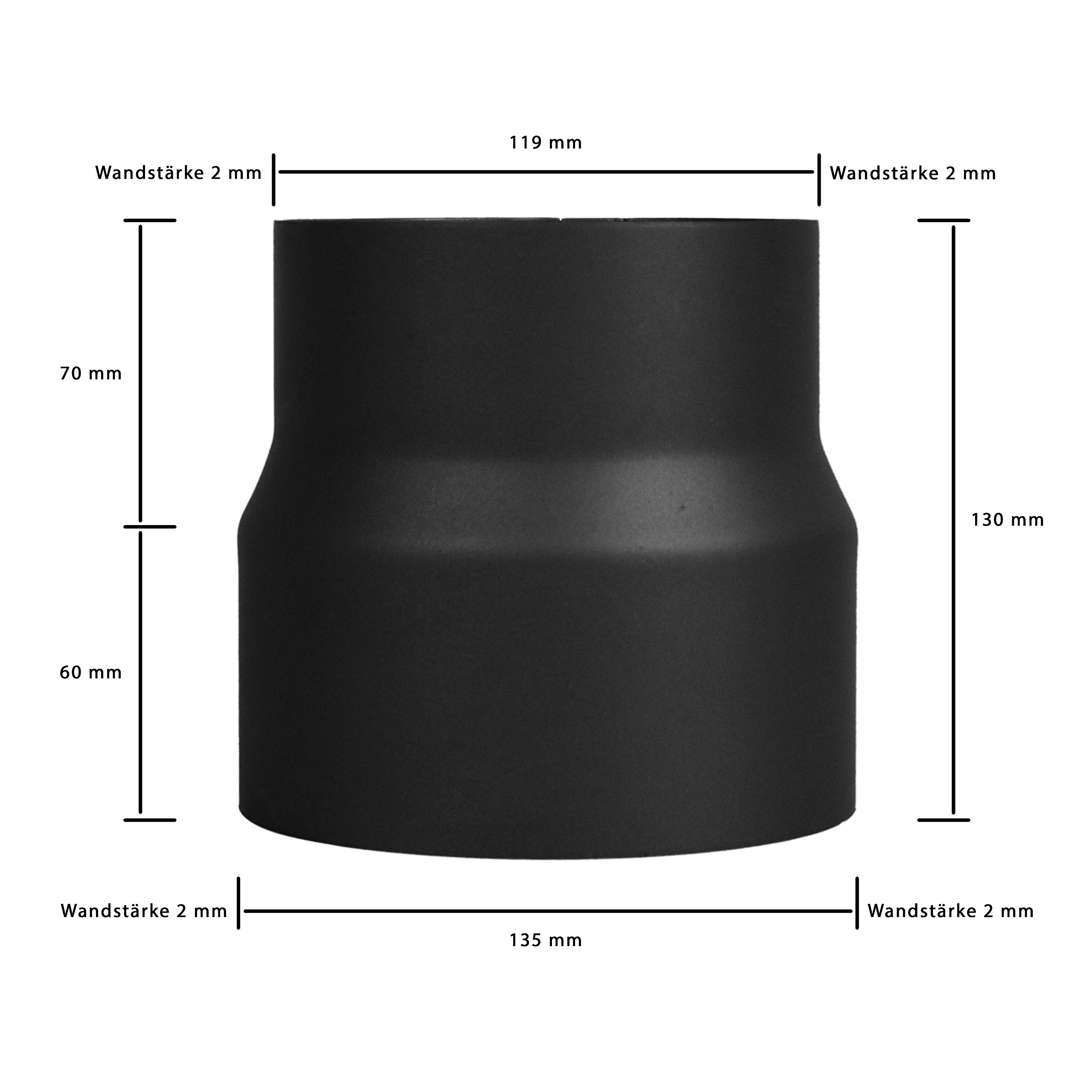 LANZZAS Reductor de tubo de estufa de 130 mm a 120 mm, color: negro-metálico - encuentre más tubos en nuestra gama, aquí.