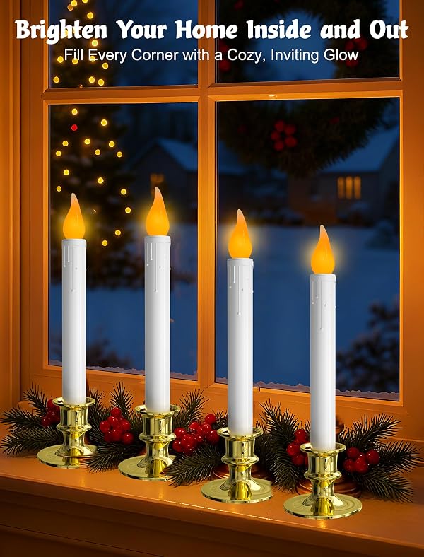 Pallerina 4-Pack Flameless Window Candles Battery Operated with Timer,3D Flickering Flame, Battery Operated LED Candlesticks with Suction Cups for Christmas Holiday Home Window Decor by Pallerina - Used condition - Image 9