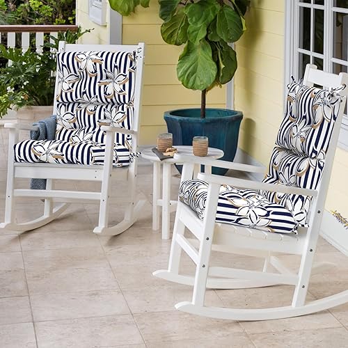 Miniatura 5 de Melody Elephant Cojines para silla mecedora para exteriores, cojines antideslizantes con respaldo para silla de patio, 44 x 22 x 4 pulgadas, juego