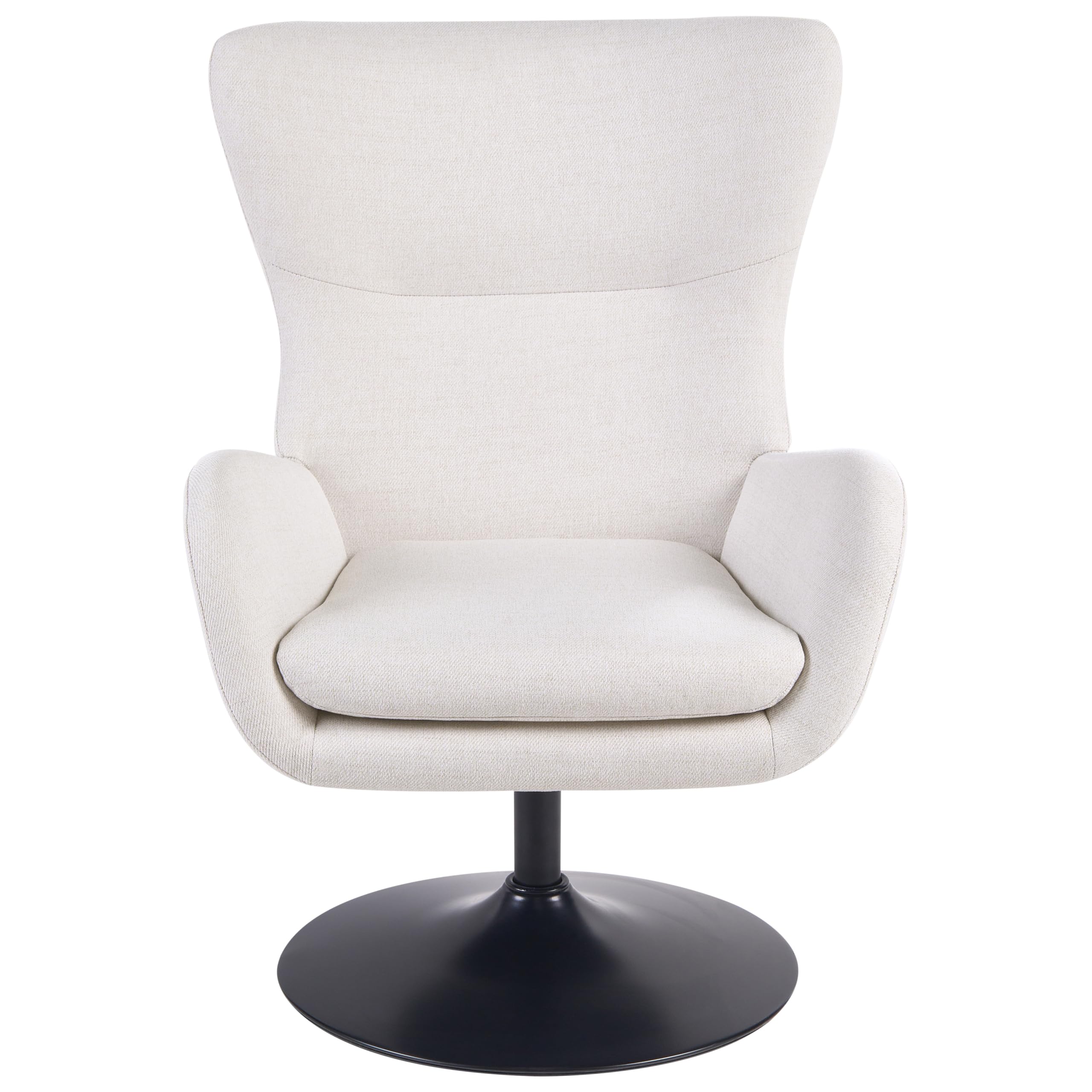 Beliani Sillón Giratorio tapizado de Tela Patas macizas de Hierro Negro Base giratoria de 360° cojín del Asiento Blanco Crema Vigge
