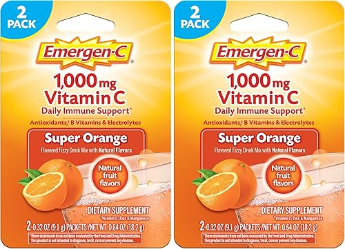 Emergen-C 1000 mg de vitamina C en polvo para apoyo inmunológico diario, suplementos de vitamina C sin cafeína con zinc y manganeso, vitaminas B y