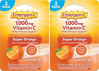 Emergen-C 1000mg Vitamin C Powder for Daily Immune Support Caffeine Free Vitamin C Supplements with Zinc and Manganese, B Vitamins and Electrolytes, Super Orange Flavor - 2 Count (Pack of 2)