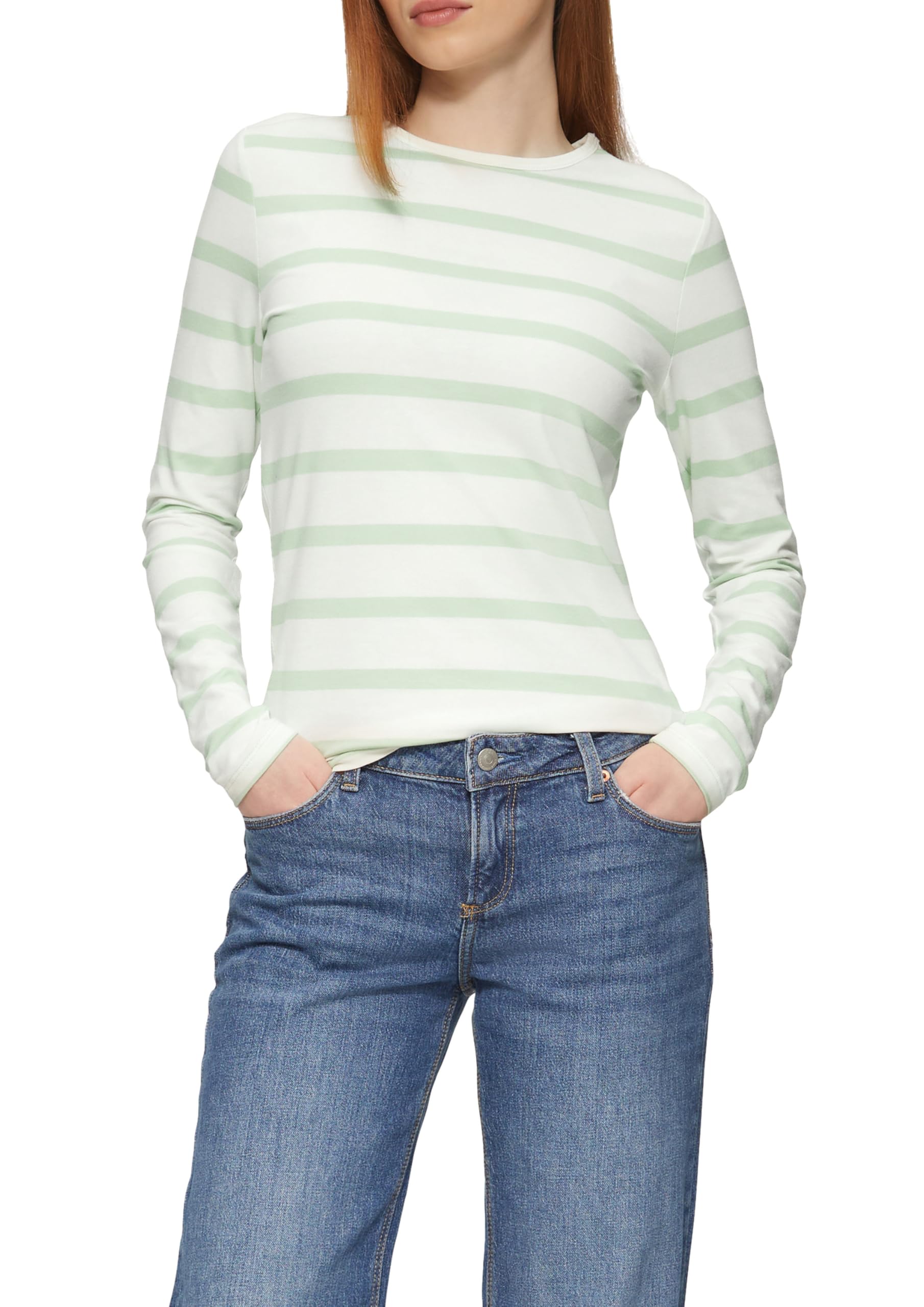QS Slim Crew Neck Striped Shirt, Mint, S
