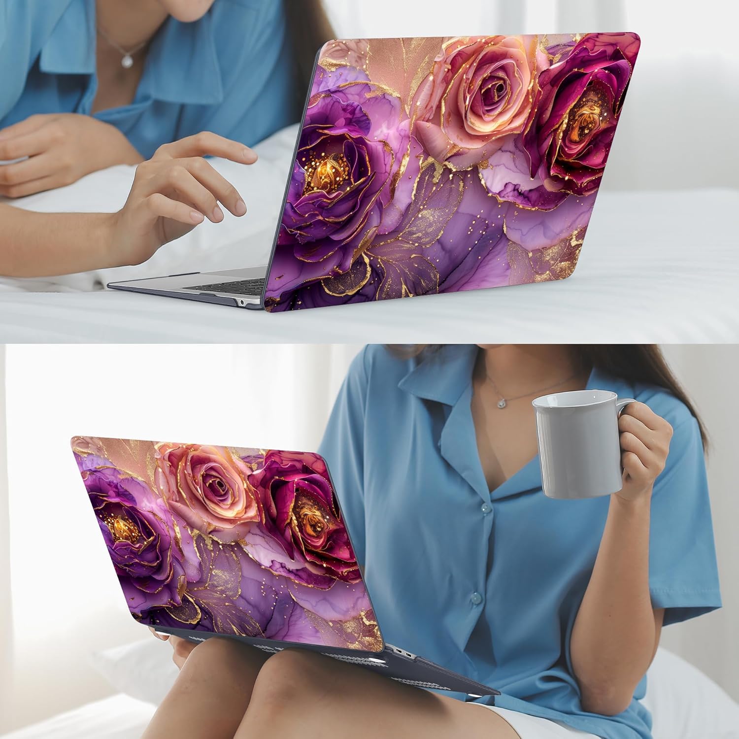 Mektron for MacBook Air 13 inch Case 2021-2018 Release A2337 M1 A2179 A1932, Plastic Hard Shell Case Only Compatible with MacBook Air 13 inch Retina Fits Touch ID, Marble Flowers - Image 7