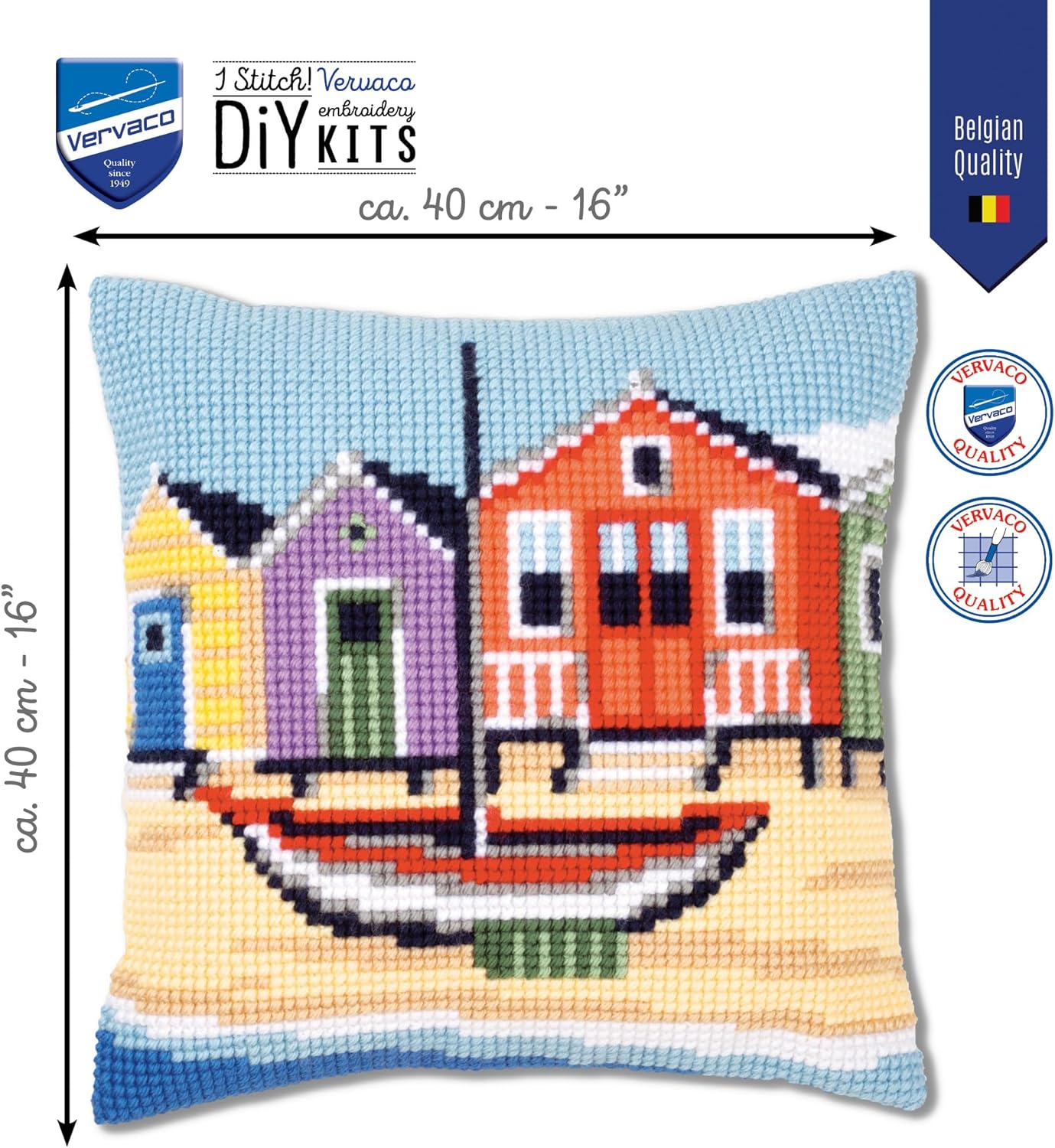 Vervaco Boat Cross Stitch Cushion, Multi-Colour