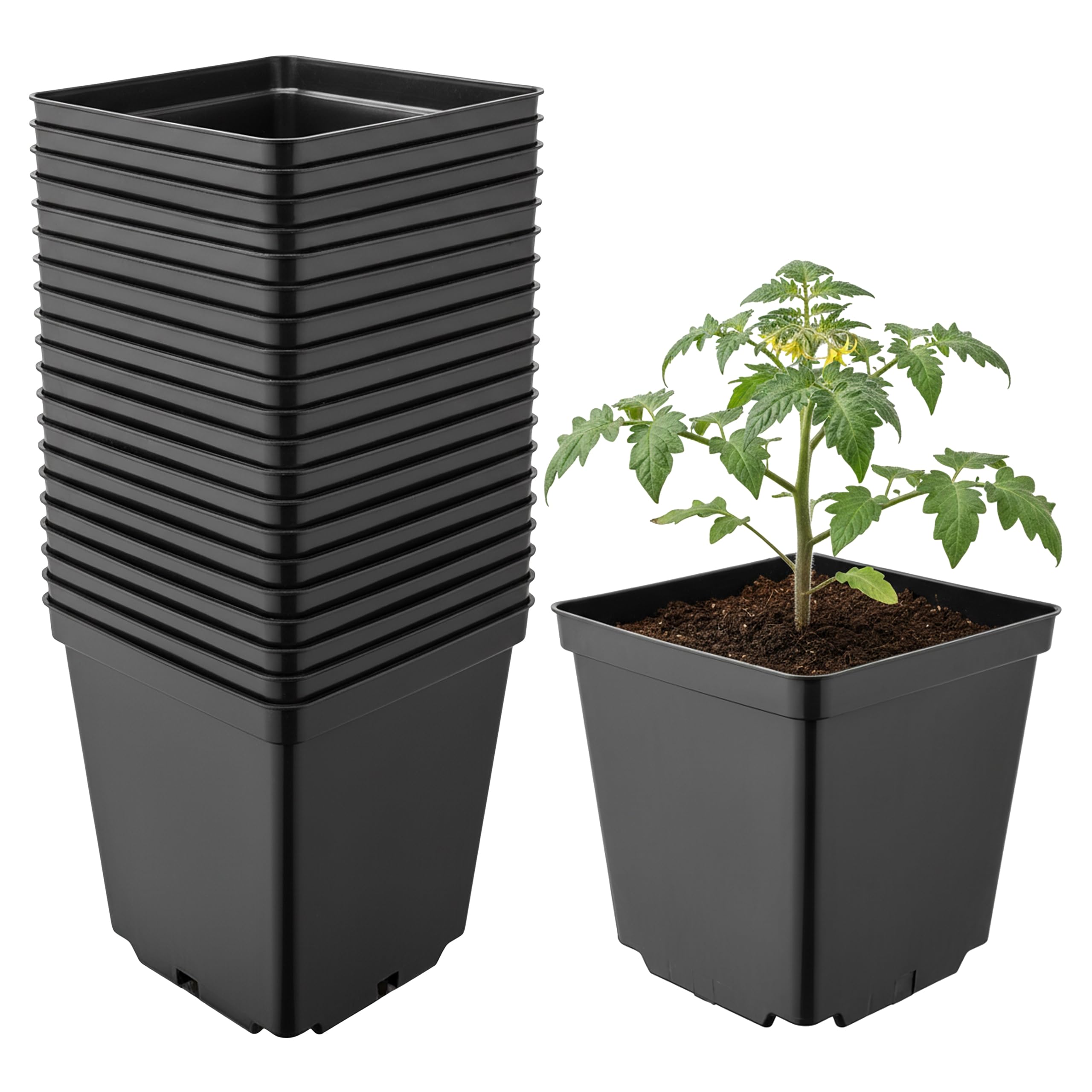 Garronda Pflanztopf Kunststoff 15 x 15 x 15 cm (2,5L) 20er Set eckig mit Drainagelöchern Blumentopf robust Pflanzentopf für Garten Gewächshaus Balkon Anzucht Innen Außenbereich Schwarz GD-0199