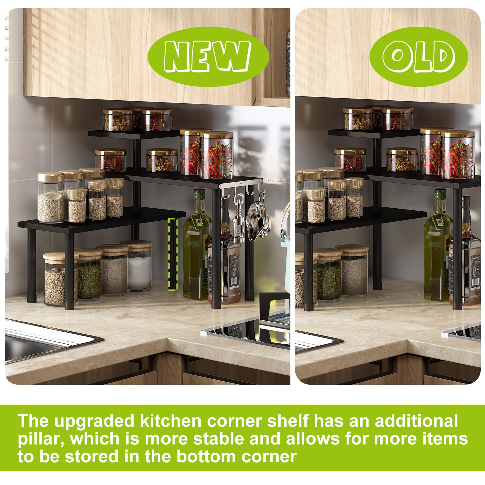 Corner Cabinet Organizer BMOSU Kitchen Corner Shelf Countertop Organizer  With Hooks Rustic Brown Kitchen Corner Cabinet Organizer, image size:1600x1600