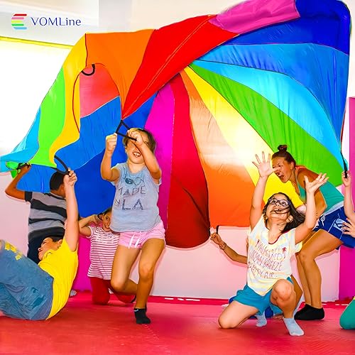 Miniatura 7 de Paracaídas para niños de 12 pies y 16 asas para niños, paracaídas con asas resistentes a la suciedad, para juegos de fiesta, selección adecuada de