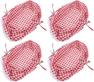 Toyvian 4pcs Checked Pattern Basket Liner Cloth Cover for Picnic Baskets