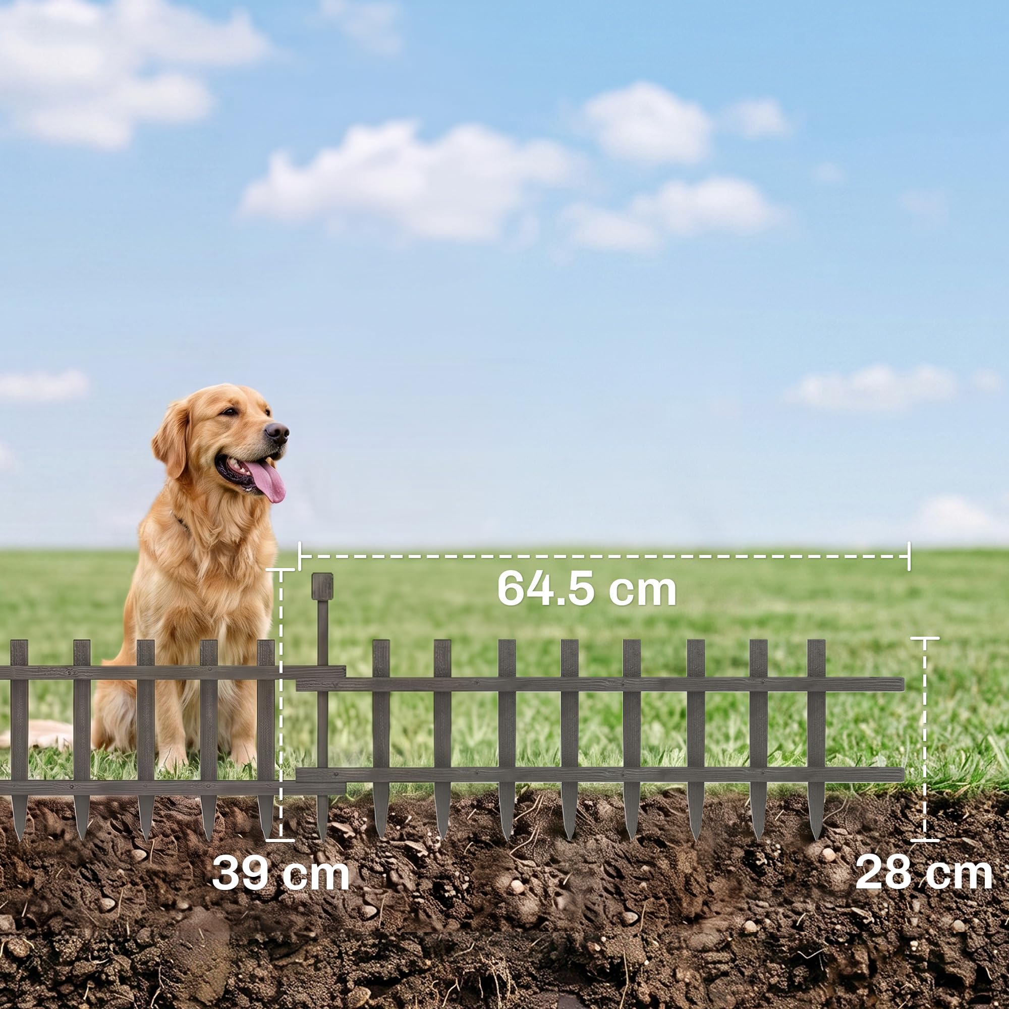 Outsunny Ozdobne ogrodzenie 28cmx64,5cm 4 panele 2,4m szary