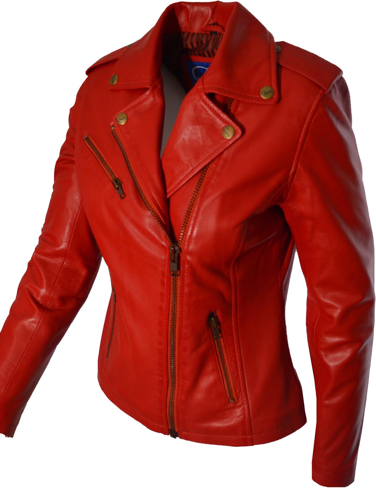 Faneema Riva Moto Lambskin Leather Jacket for Women, Red