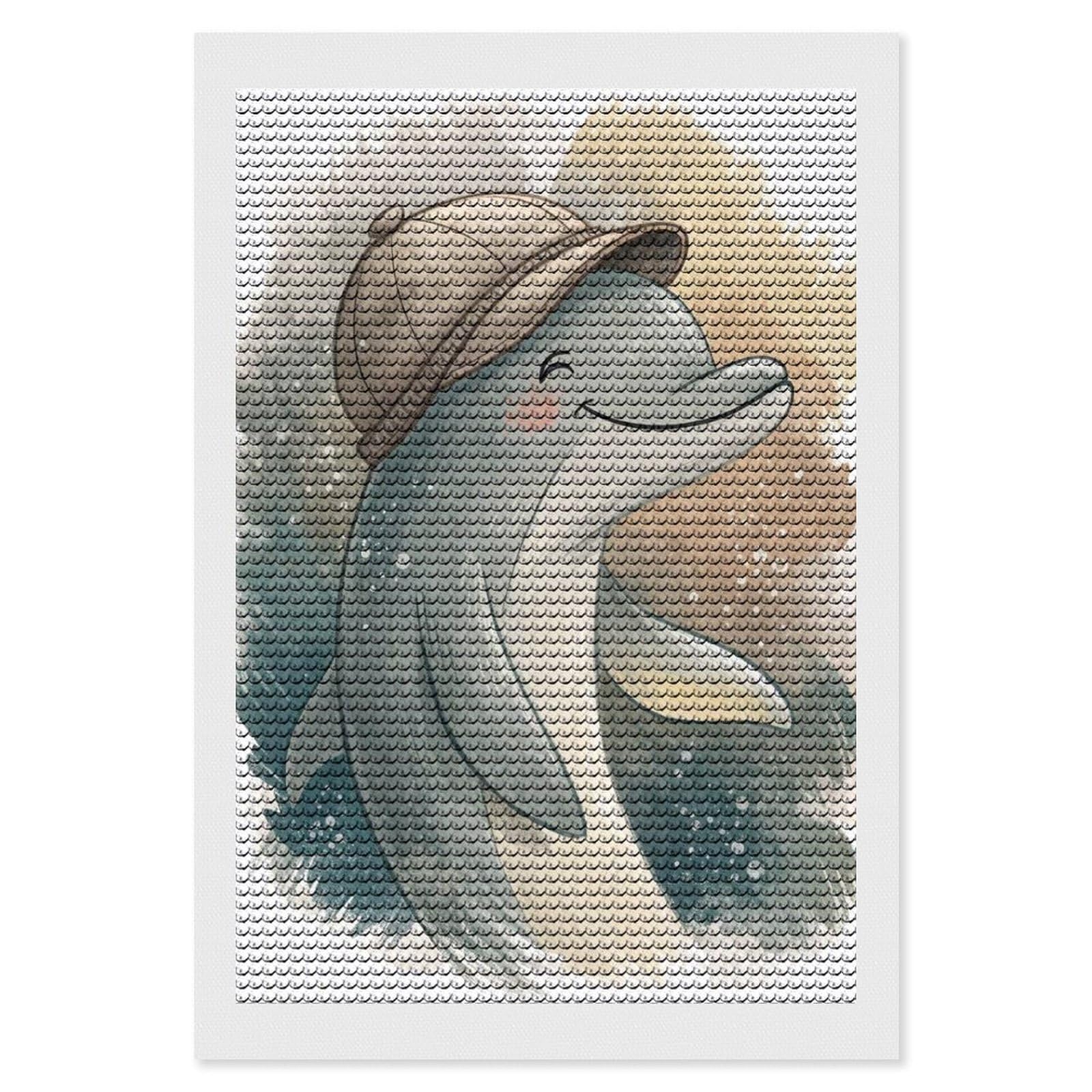 Junmoney Cute Dolphin Wearing A Hat Diamond Art Kit 8"x12", for Beginners, Vintage Style Decor, Good for Quiet Evenings, Festive Craft Gift