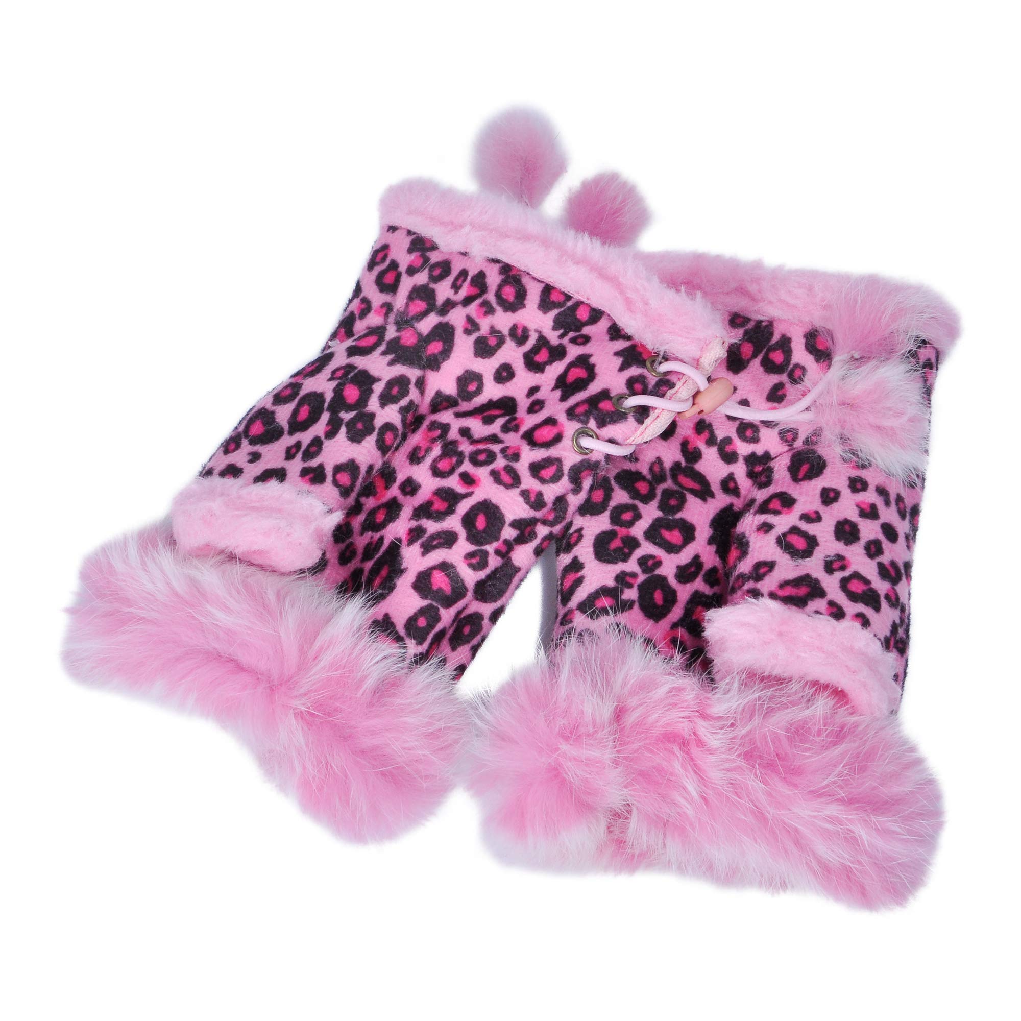Zlyc Women's Leopard Pink Winter Faux Fur Half Finger Gloves Girls Warm Fingerless Mittens(Leopard Pink),One Size