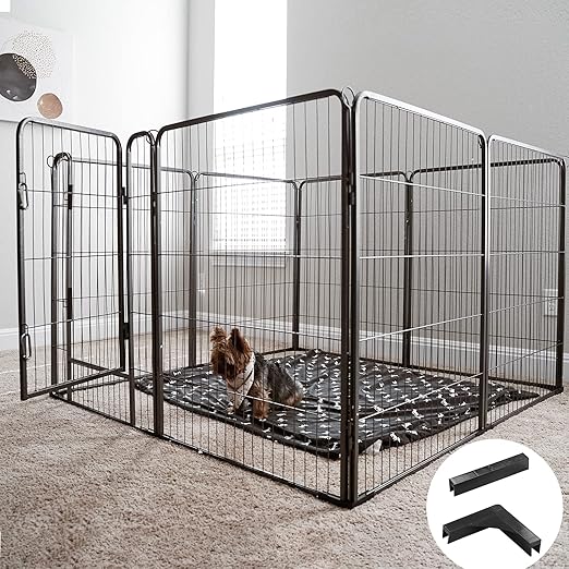 Dog Playpen, Foldable Metal Pet Dog Exercise Fence Pen with Door Gate, Heavy Duty Metal Small Animal Fence, Dog Kennel Outdoor (8 Panels, 31 Inch)