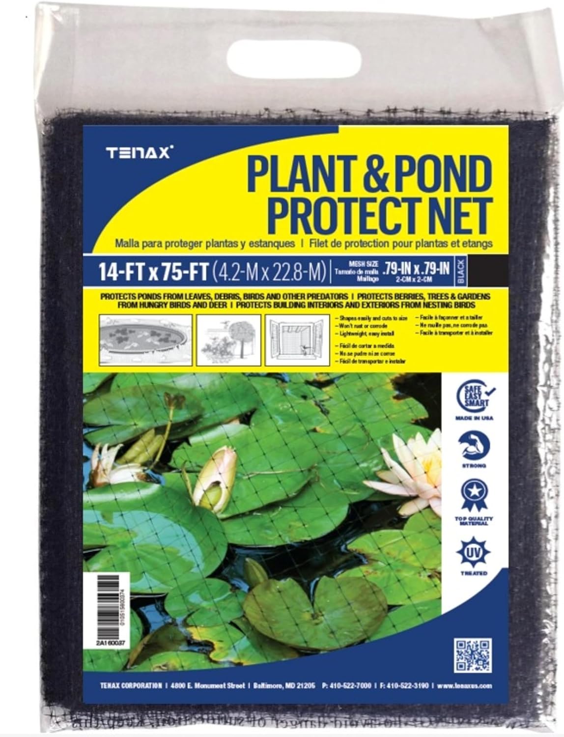 Tenax 2A170104 Polypropylene Mesh Plant and Pond Netting, 14' x 75', Black