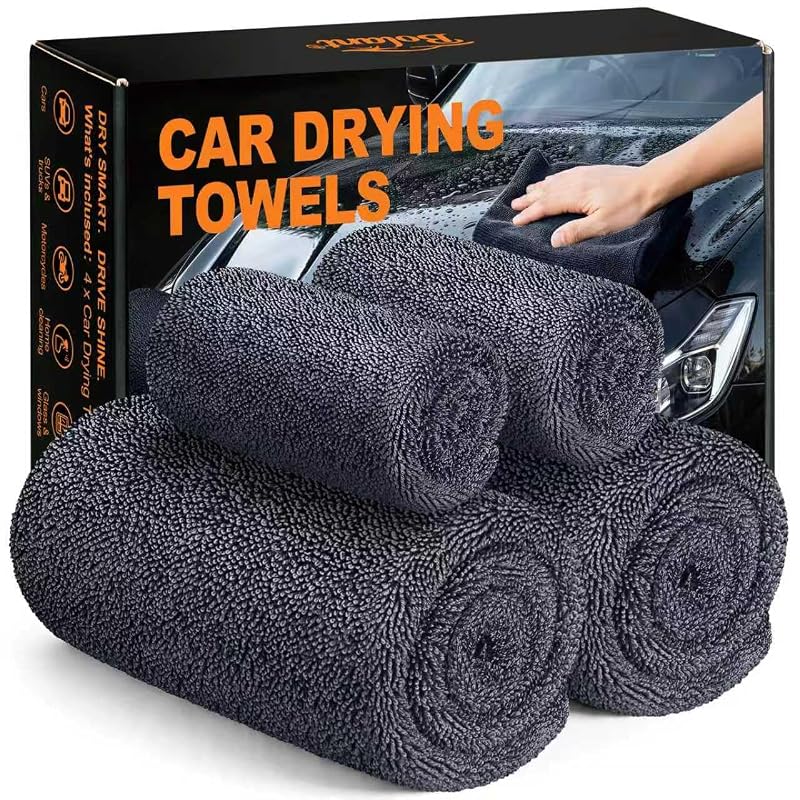 Toalhas de Secagem Automotiva Bolant em Microfibra de Trama Torcida Cinza, Kit com 4 Peças