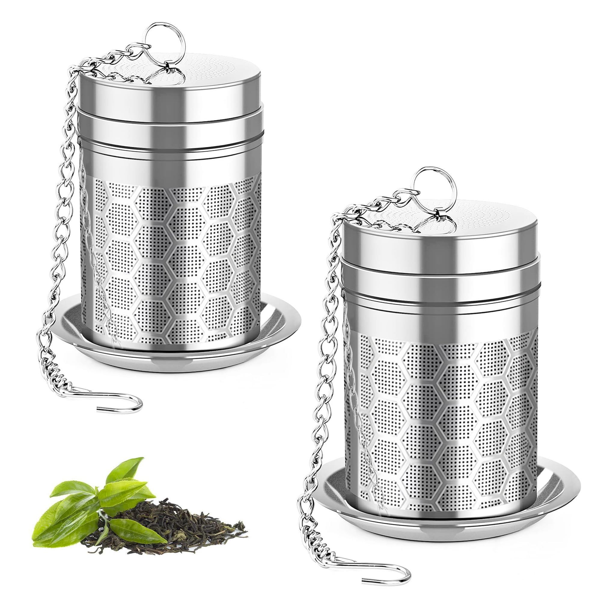 Yoassi Tea Infuser, 2 Packs 304 Stainless Steel Extra Fine Mesh Tea Strainers Filter Steeper With Lid, Silver, 2pcs-New