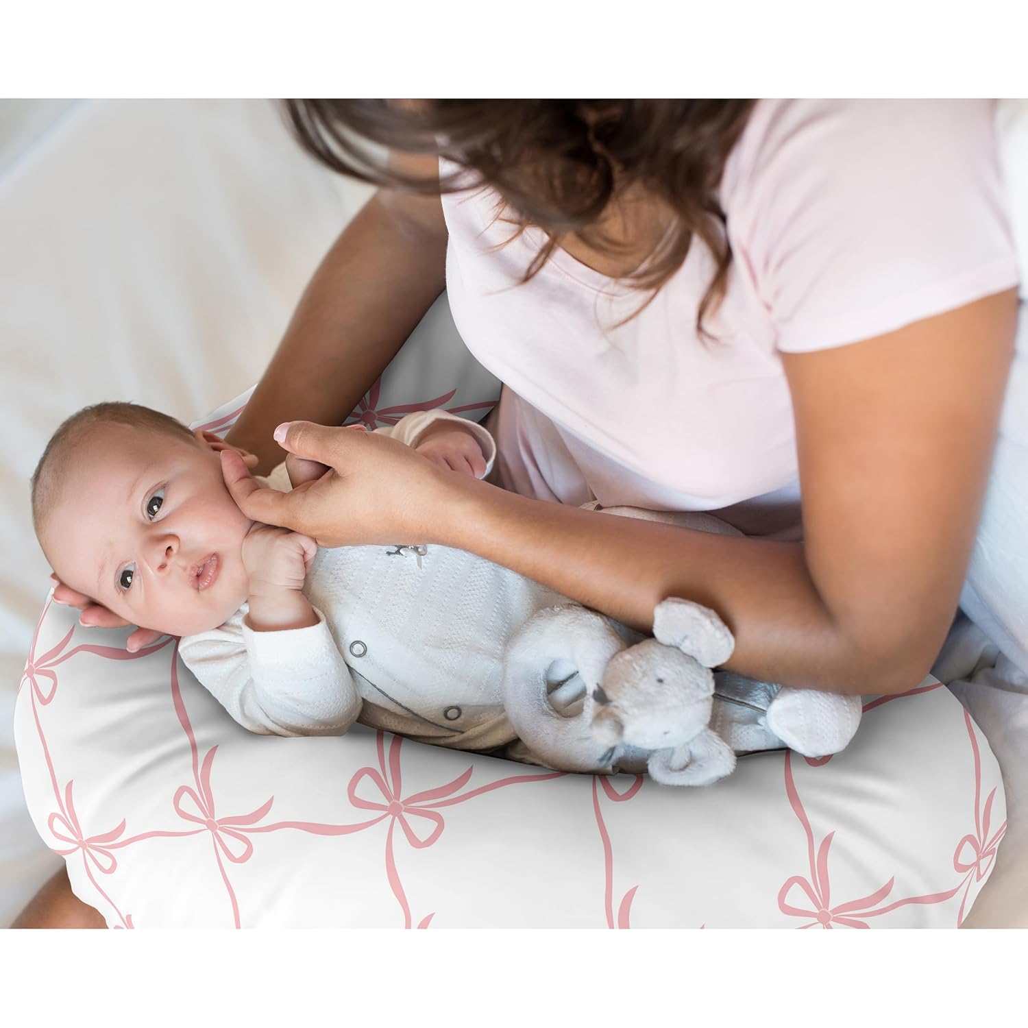 Sweet Jojo Designs Baby Nursing Pillow Cover (Pink Bows) for Girls, Infant/Newborn Nursery, Bottle Breastfeeding Slipcover, Breast Feeding Pillowcase - Pillow NOT Included (for Ballerina Collection)