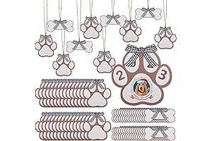 60 Pcs Clear Dog Bone Wood Cutouts with Buffalo Plaid Bow