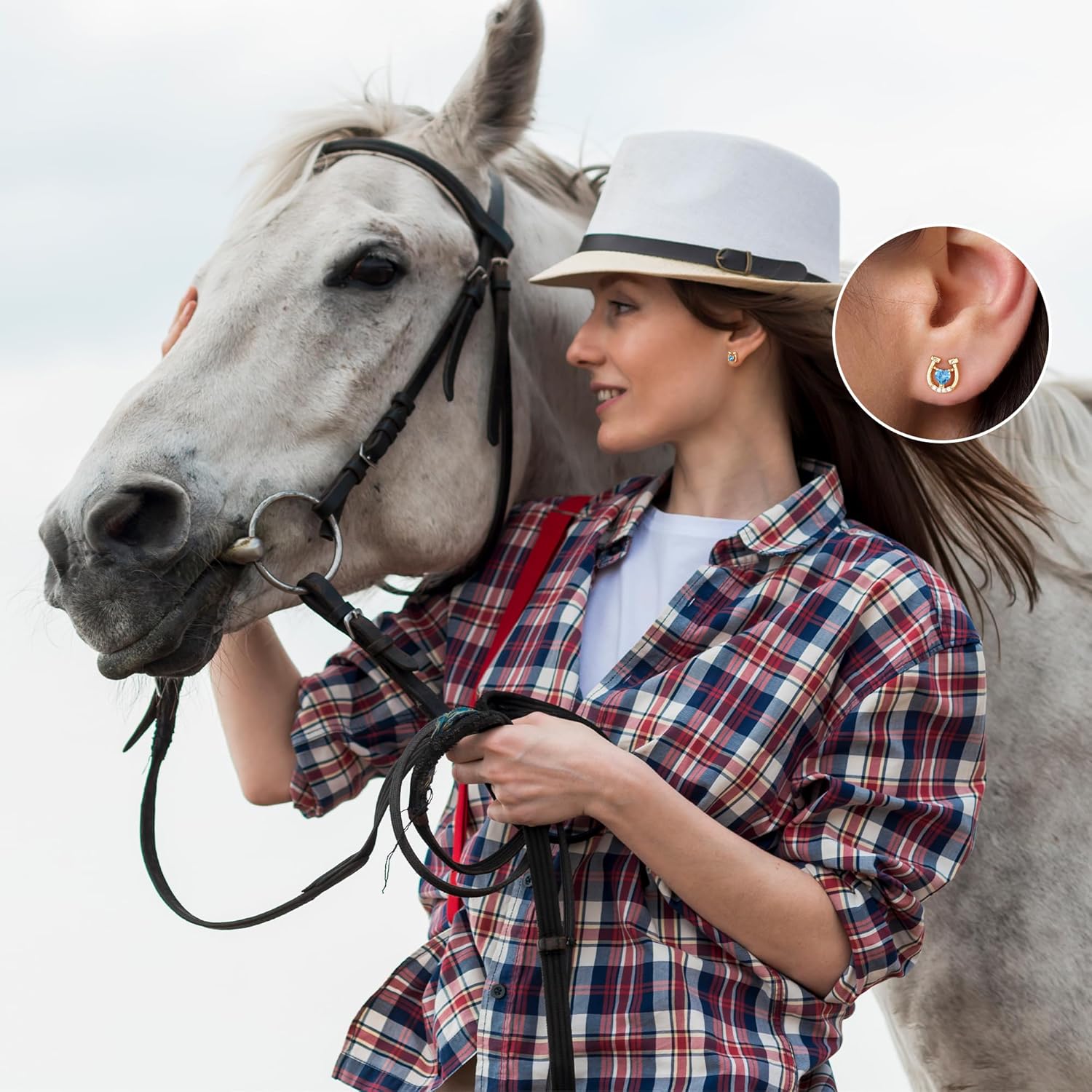 Ritach Horse Gifts for Women Girls - S925 Sterling Silver Post Lucky Horseshoe Stud Earrings Real Gold Plated Heart Birthstone Earrings for Girls Women Horse Stuff Horse Gifts for Girls Women Horse Lovers - Image 4
